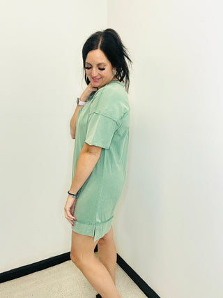 Gabby Vintage Washed Shift Dress Sage-Dresses-Very J-Motis & Co Boutique, Women's Fashion Boutique in Carthage, Missouri