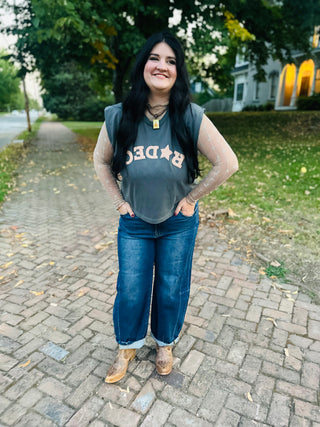 Upside Down Rodeo Sleeveless Graphic Tee-Graphic Tees-Poppy & Pine-Motis & Co Boutique, Women's Fashion Boutique in Carthage, Missouri