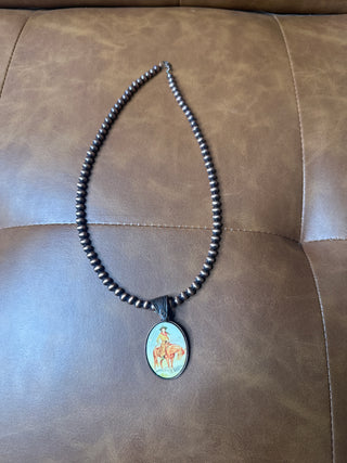 Vian Vintage Cowgirl Poster Necklace Copper-Necklaces-Western Elite-Motis & Co Boutique, Women's Fashion Boutique in Carthage, Missouri