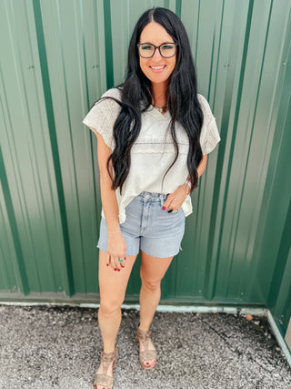 Matt High Rise Raw Hem Denim Shorts-Shorts-Risen-Motis & Co Boutique, Women's Fashion Boutique in Carthage, Missouri