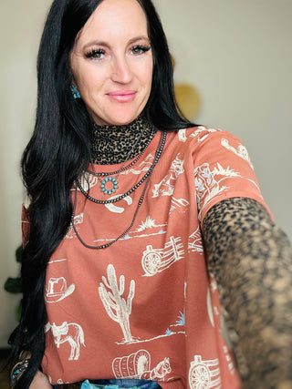 Clancy Western Print Boxy Tee - Rust-Short Sleeves-Taelynn-Motis & Co Boutique, Women's Fashion Boutique in Carthage, Missouri