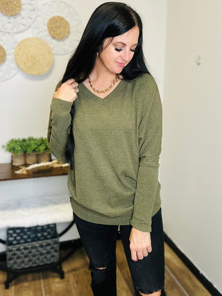 Long Sleeve Brushed Ribbed Top in Olive - Regina-Long Sleeves-Dear Scarlett-Motis & Co Boutique, Women's Fashion Boutique in Carthage, Missouri