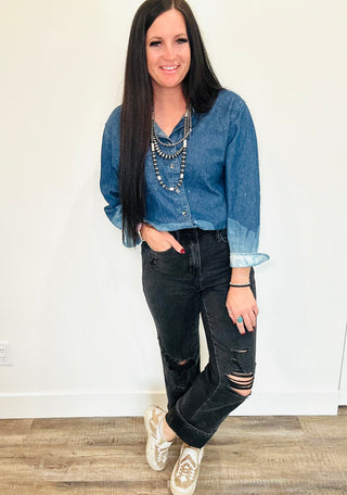 Judy Blue Sloan 90"s Destroyed Black Straight Jeans-Jeans-Judy Blue-Motis & Co Boutique, Women's Fashion Boutique in Carthage, Missouri
