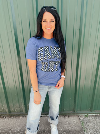 Game Day Blue Checkered Graphic Tee-Graphic Tees-P&PD-Motis & Co Boutique, Women's Fashion Boutique in Carthage, Missouri