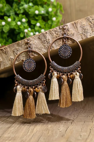 Beige Boho Round Tasseled Dangle Earrings-Earrings-Motis & CO-Motis & Co Boutique, Women's Fashion Boutique in Carthage, Missouri