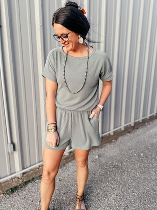 Ken Pullon Ribbed Shorts Sage-Shorts-staccato-Motis & Co Boutique, Women's Fashion Boutique in Carthage, Missouri