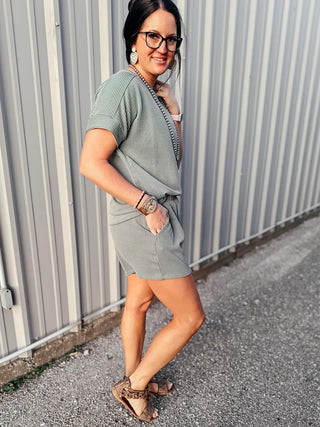 Ken Pullon Ribbed Shorts Sage-Shorts-staccato-Motis & Co Boutique, Women's Fashion Boutique in Carthage, Missouri