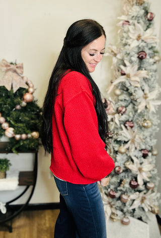 Oversized Red Knit Sweater Cardigan - Millie-Cardigans-HYFVE-Motis & Co Boutique, Women's Fashion Boutique in Carthage, Missouri