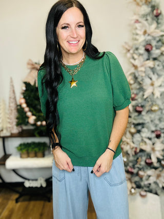 Clover Puffy Short Sleeve Knit Top-Short Sleeves-Tres Bien-Motis & Co Boutique, Women's Fashion Boutique in Carthage, Missouri