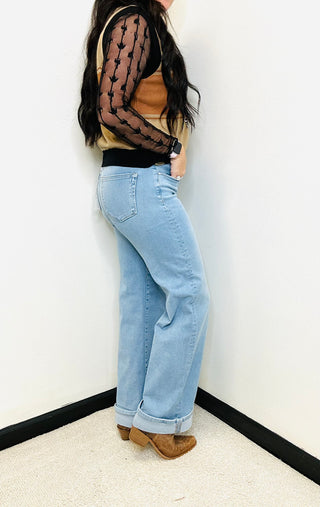Dallas Wide Leg Tummy Control Cuffed Risen Jeans-Jeans-Risen-Motis & Co Boutique, Women's Fashion Boutique in Carthage, Missouri