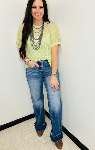 Cowtown Cutesy Sheer Mesh with Tank Green-Short Sleeves-2 Fly-Motis & Co Boutique, Women's Fashion Boutique in Carthage, Missouri