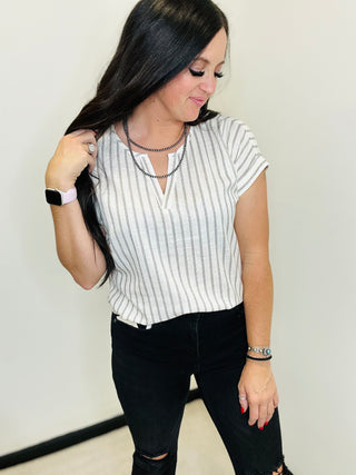 Kolby Black and White Striped Top-Short Sleeves-staccato-Motis & Co Boutique, Women's Fashion Boutique in Carthage, Missouri