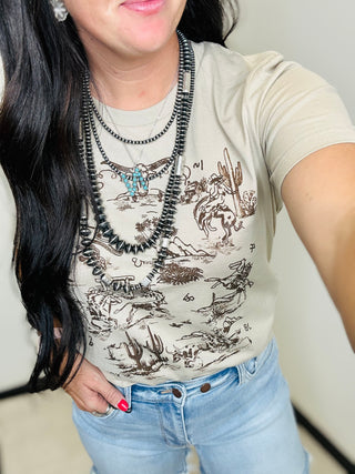 Western Tolie Tan Graphic Tee XOXO Art & Co-Graphic Tees-XOXO ART & Co-Motis & Co Boutique, Women's Fashion Boutique in Carthage, Missouri