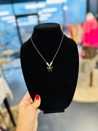 Freshwater Pearl Bow Necklace-Necklaces-Carol Su-Motis & Co Boutique, Women's Fashion Boutique in Carthage, Missouri