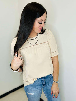 Harper Short Sleeve Beige Top-Short Sleeves-GiGiO-Motis & Co Boutique, Women's Fashion Boutique in Carthage, Missouri