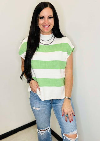 Lainey Green Stripe Short Sleeve Sweater-Short Sleeves-Jodifl-Motis & Co Boutique, Women's Fashion Boutique in Carthage, Missouri