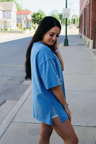 Demi Denim Star Appliqued Top-Short Sleeves-Fantastic Fawn-Motis & Co Boutique, Women's Fashion Boutique in Carthage, Missouri