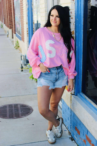 Pearl Pink USA Patch Oversize Sweatshirt-Long Sleeves-Fantastic Fawn-Motis & Co Boutique, Women's Fashion Boutique in Carthage, Missouri