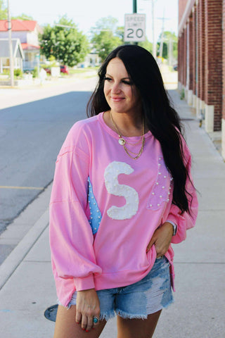 Pearl Pink USA Patch Oversize Sweatshirt-Long Sleeves-Fantastic Fawn-Motis & Co Boutique, Women's Fashion Boutique in Carthage, Missouri