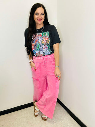 Theo Pink Wide Leg Terry Knit Pants-Pants-EASEL-Motis & Co Boutique, Women's Fashion Boutique in Carthage, Missouri