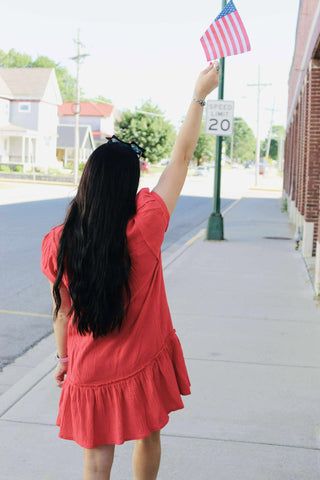 Blazie Red Gauze Tired Dress-Dresses-GiGiO-Motis & Co Boutique, Women's Fashion Boutique in Carthage, Missouri