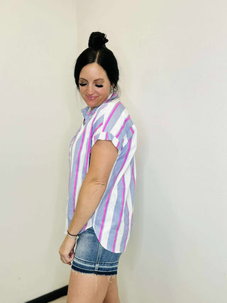 Riley Striped Button Front Blouse-Short Sleeves-Jodifl-Motis & Co Boutique, Women's Fashion Boutique in Carthage, Missouri