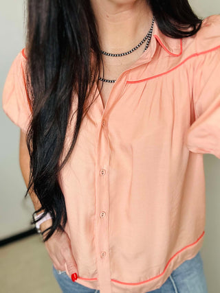 Heidi Coral Button Down Blouse-Short Sleeves-GiGiO-Motis & Co Boutique, Women's Fashion Boutique in Carthage, Missouri