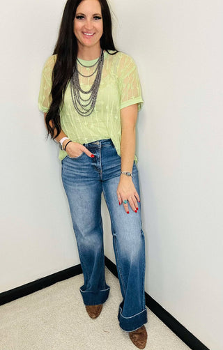 Doc Tummy Control Risen Wide Cuff Jeans-jeans-Risen-Motis & Co Boutique, Women's Fashion Boutique in Carthage, Missouri