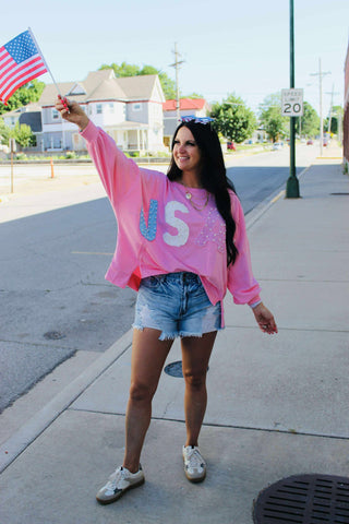 Pearl Pink USA Patch Oversize Sweatshirt-Long Sleeves-Fantastic Fawn-Motis & Co Boutique, Women's Fashion Boutique in Carthage, Missouri