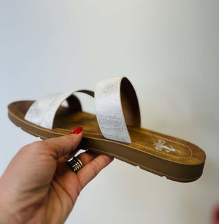 Corky's Linda White Metallic Strappy Sandal-Sandals-Motis-Motis & Co Boutique, Women's Fashion Boutique in Carthage, Missouri