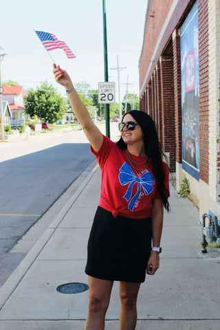 God Bless The USA Bow Graphic Tee-Graphic Tees-P&PD-Motis & Co Boutique, Women's Fashion Boutique in Carthage, Missouri