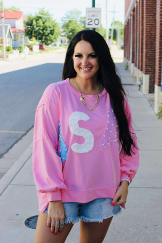 Pearl Pink USA Patch Oversize Sweatshirt-Long Sleeves-Fantastic Fawn-Motis & Co Boutique, Women's Fashion Boutique in Carthage, Missouri