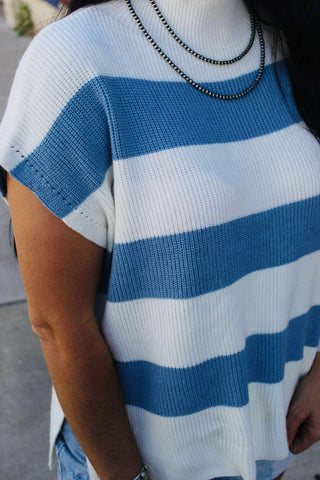 Lainey Blue Stripe Short Sleeve Sweater-Short Sleeves-Jodifl-Motis & Co Boutique, Women's Fashion Boutique in Carthage, Missouri