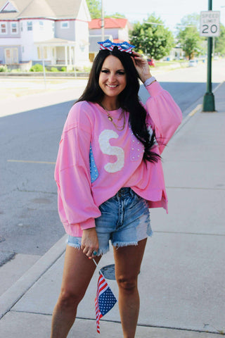 Pearl Pink USA Patch Oversize Sweatshirt-Long Sleeves-Fantastic Fawn-Motis & Co Boutique, Women's Fashion Boutique in Carthage, Missouri