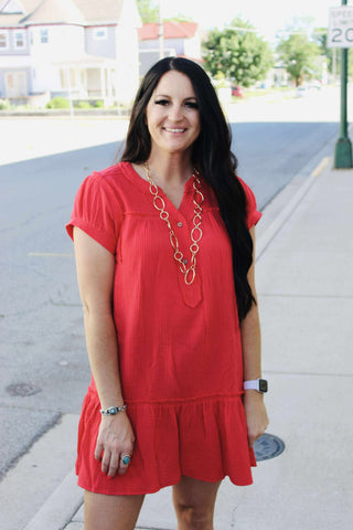Blazie Red Gauze Tired Dress-Dresses-GiGiO-Motis & Co Boutique, Women's Fashion Boutique in Carthage, Missouri