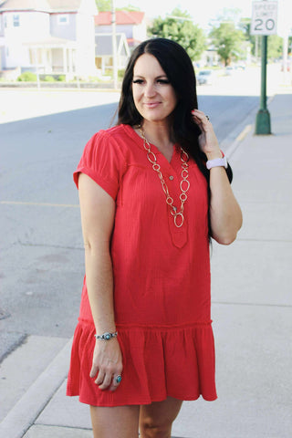 Blazie Red Gauze Tired Dress-Dresses-GiGiO-Motis & Co Boutique, Women's Fashion Boutique in Carthage, Missouri