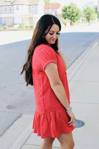 Blazie Red Gauze Tired Dress-Dresses-GiGiO-Motis & Co Boutique, Women's Fashion Boutique in Carthage, Missouri
