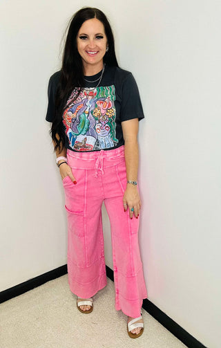 Theo Pink Wide Leg Terry Knit Pants-Pants-EASEL-Motis & Co Boutique, Women's Fashion Boutique in Carthage, Missouri