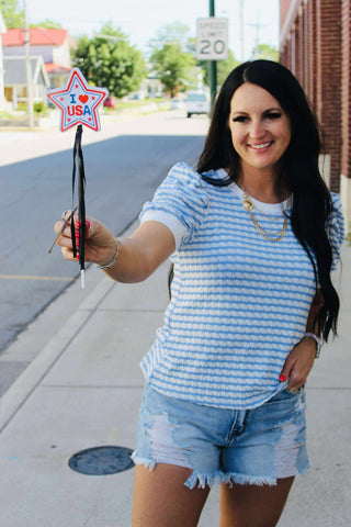 Tiffany Textured Blue Striped Top-Short Sleeves-Jodifl-Motis & Co Boutique, Women's Fashion Boutique in Carthage, Missouri