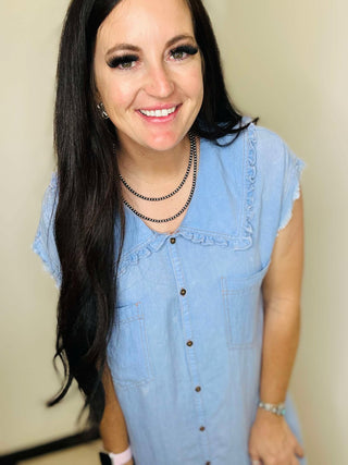 Delaney Denim Peter Pan Collar Shirt Dress-Dresses-GiGiO-Motis & Co Boutique, Women's Fashion Boutique in Carthage, Missouri