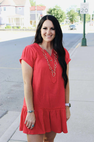 Blazie Red Gauze Tired Dress-Dresses-GiGiO-Motis & Co Boutique, Women's Fashion Boutique in Carthage, Missouri