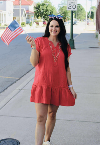 Blazie Red Gauze Tired Dress-Dresses-GiGiO-Motis & Co Boutique, Women's Fashion Boutique in Carthage, Missouri