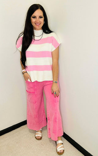 Theo Pink Wide Leg Terry Knit Pants-Pants-EASEL-Motis & Co Boutique, Women's Fashion Boutique in Carthage, Missouri
