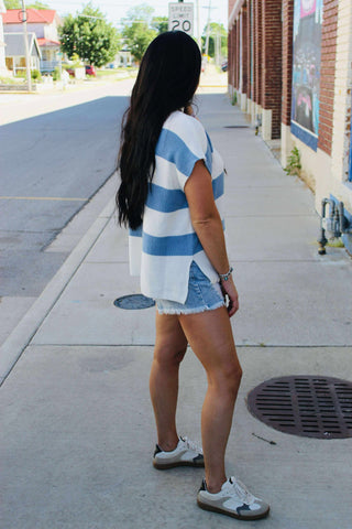 Lainey Blue Stripe Short Sleeve Sweater-Short Sleeves-Jodifl-Motis & Co Boutique, Women's Fashion Boutique in Carthage, Missouri