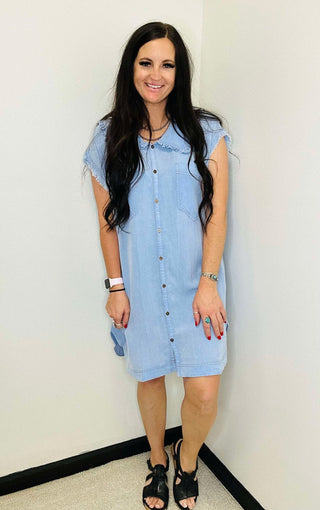 Delaney Denim Peter Pan Collar Shirt Dress-Dresses-GiGiO-Motis & Co Boutique, Women's Fashion Boutique in Carthage, Missouri