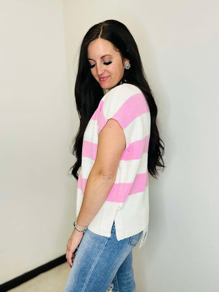 Lainey Pink Stripe Short Sleeve Sweater-Short Sleeves-Jodifl-Motis & Co Boutique, Women's Fashion Boutique in Carthage, Missouri