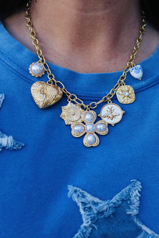 Toile Gold Charm Necklace-Necklaces-Carol Su-Motis & Co Boutique, Women's Fashion Boutique in Carthage, Missouri