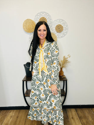 Danna Boho Print Midi Dress in Olive-Dresses-Jodifl-Motis & Co Boutique, Women's Fashion Boutique in Carthage, Missouri