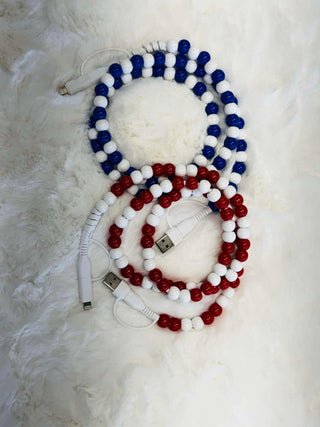 Blue and White Beaded Phone Charger