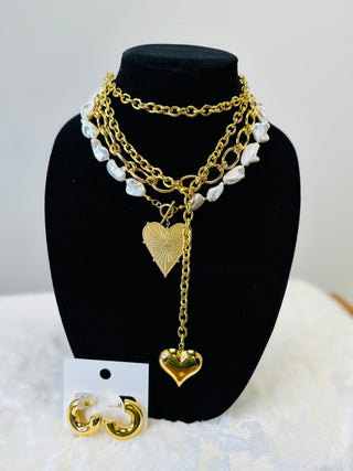 Blaze Pearl and Gold Heart Necklace-Necklaces-ChanSutt-Motis & Co Boutique, Women's Fashion Boutique in Carthage, Missouri
